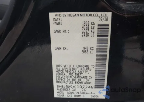 2019 Nissan Altima 2.5 Sv from USA, damaged, VIN 1N4BL4DV2KC107748